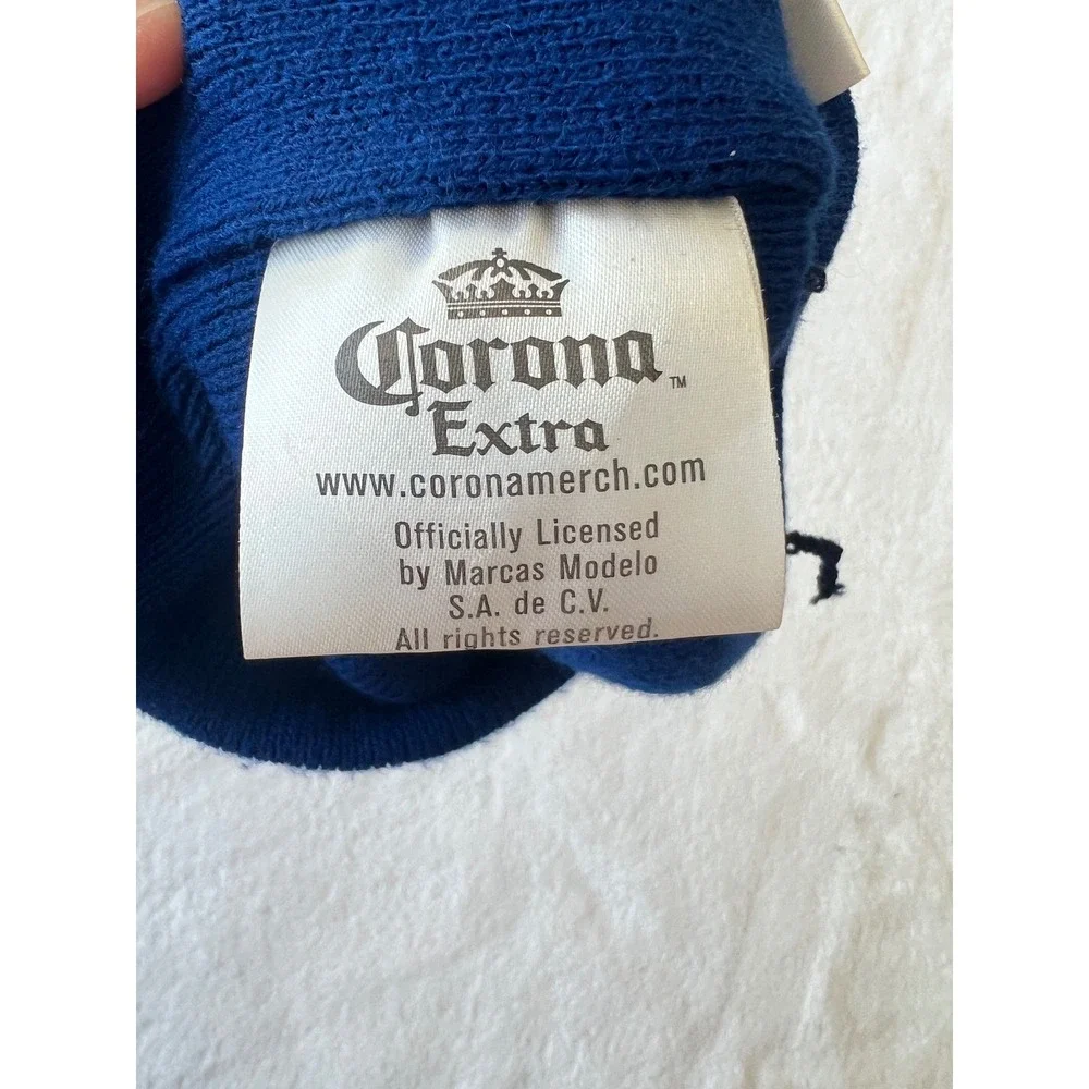 Corona Extra Beanie Knit Hat Blue Yellow Striped Embroidered Logo Brewery Merch